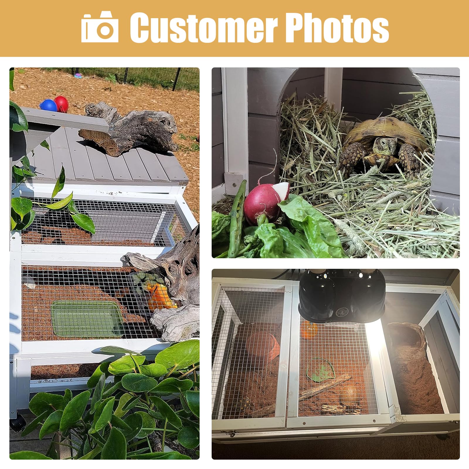 Petscosset Tortoise Habitat On Wheels, Large Wooden Tortoise House, Indoor Tortoise Enclosure, Outdoor Reptile Cage 39''L*23''W*